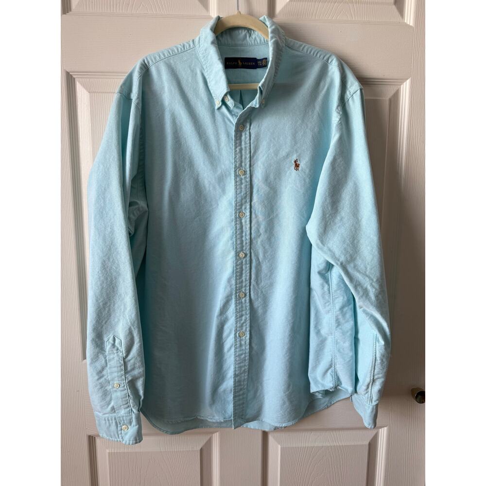 Ralph Lauren Aqua Oxford Button Down Shirt XXL Coastal Classic Preppy Flesh Pony